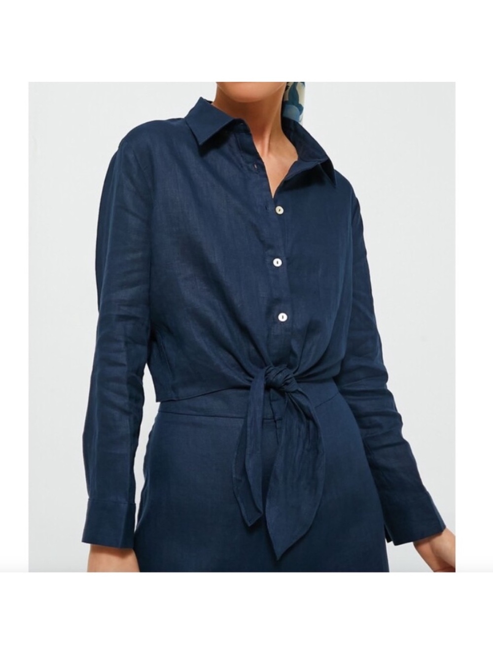 Tuckernuck Navy Linen Tie-Front Rebecca Shirt